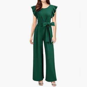 Elegant Green Ruffle Sleeve Jumpsuit